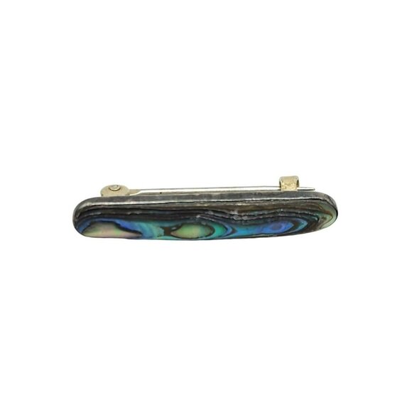 Sterling Silver Purple Abalone Shell Bar Brooch Pin Vintage - Picture 1 of 5